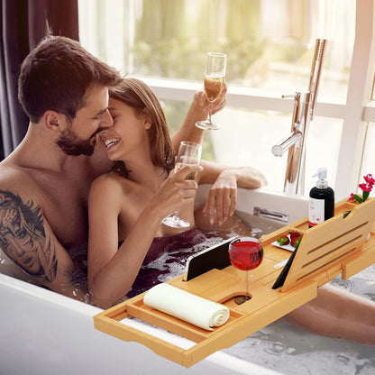 ONE OF THOSE DAYS Premium Bathtub Tray Caddy - Bamboo - Expandable Size, Fits Most Bath Tubs