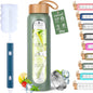 32 Oz Water Bottle with Silicone Sleeve - BPA Free, Reusable, Wide Mouth, Motivational, Leak Proof Borosilicate, Time Marker and Fruit Infuser