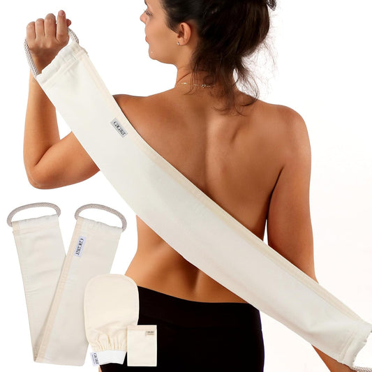 MAINTAIN THE MAINTENANCE ROUTINE Set of Exfoliating Glove, Face Scrubber & Back Scrubber for Shower | 100% Vegan Viscose Exfoliating Body Scrubber, Bath Hammam Kese & Spa Mitt