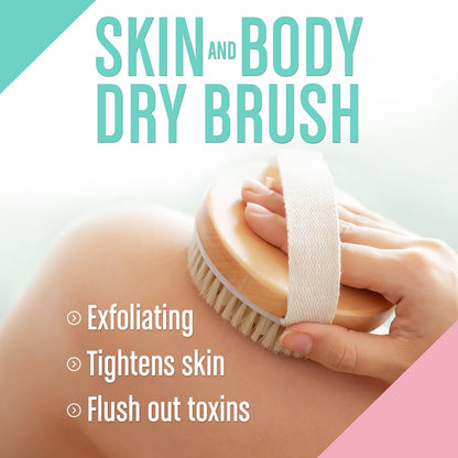 Dry Brushing Body Brush for Lymphatic Drainage and Exfoliation - Soft Massage Nodules -100% Natural Bristle 