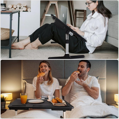 GET THAT POSTURE RIGHT [Luxury PVC Leather] Adjustable Laptop Desk for Bed | Foldable Lap Desk for Laptop with 2 Drawers | Multifunctional Laptop Stand Table for Working, Eating, Writing, Gaming, Drawing