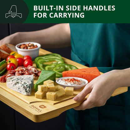 MEAL PREP BASICS Wooden Cutting Boards for Kitchen Meal Prep & Serving | Bamboo Wood Cutting Board Set | Charcuterie & Chopping Butcher Block for Meat