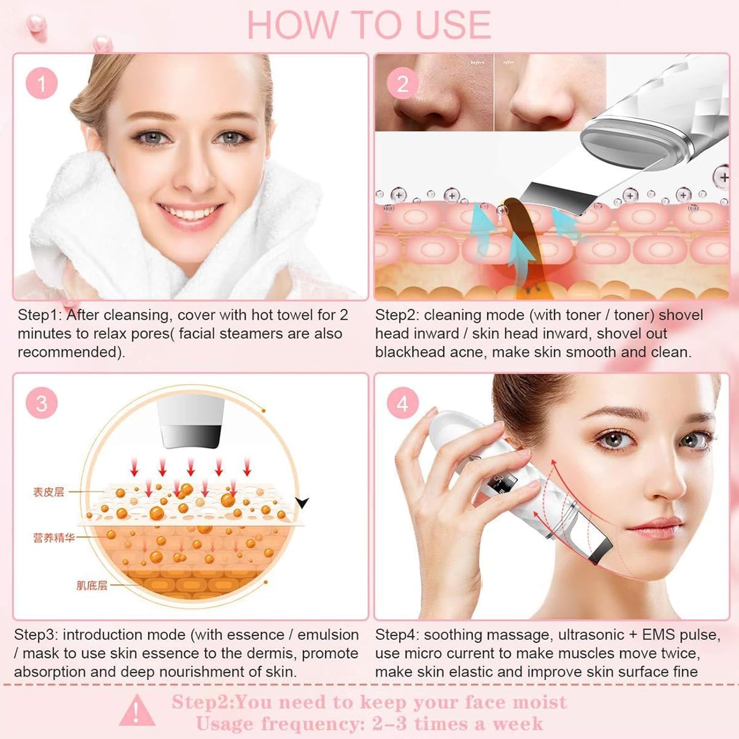 SPA DAY ESSENTIALS Skin Scrubber Face Spatula | LCD Screen Dead Skin Scraper / Blackhead Removal | Ultrasonic Pore Extractor - 4 Modes