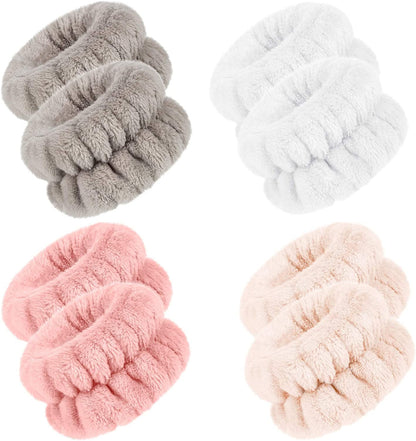 SKINCARE BASICS 4 Pairs Spa Wrist Bands for Washing Face | Microfiber Wrist Towel Band Scrunchies Absorbent