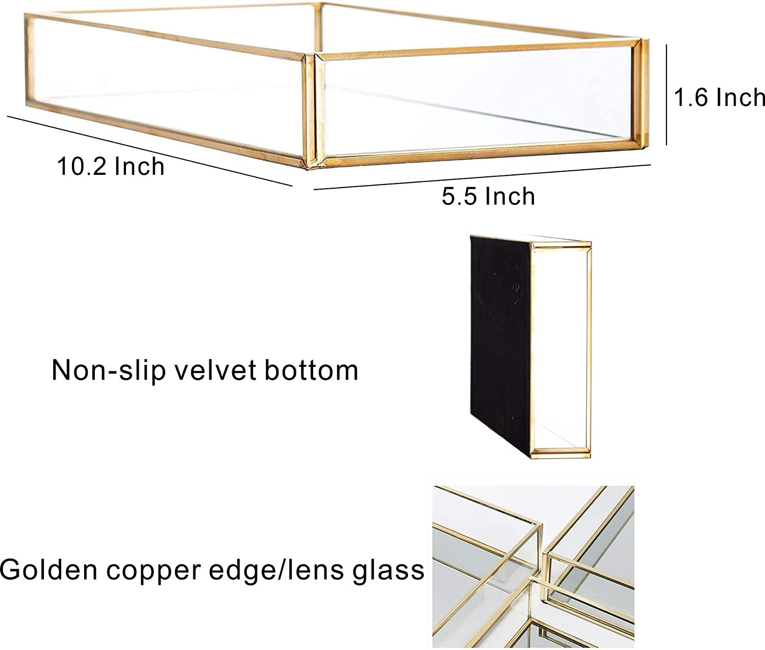 BEAUTIFY YOUR CLUTER Decorative Tray | Gold Mirror Tray for Jewelry, Makeup, Skincare, Fragrance 