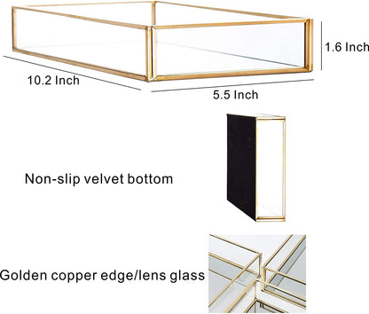 BEAUTIFY YOUR CLUTER Decorative Tray | Gold Mirror Tray for Jewelry, Makeup, Skincare, Fragrance 