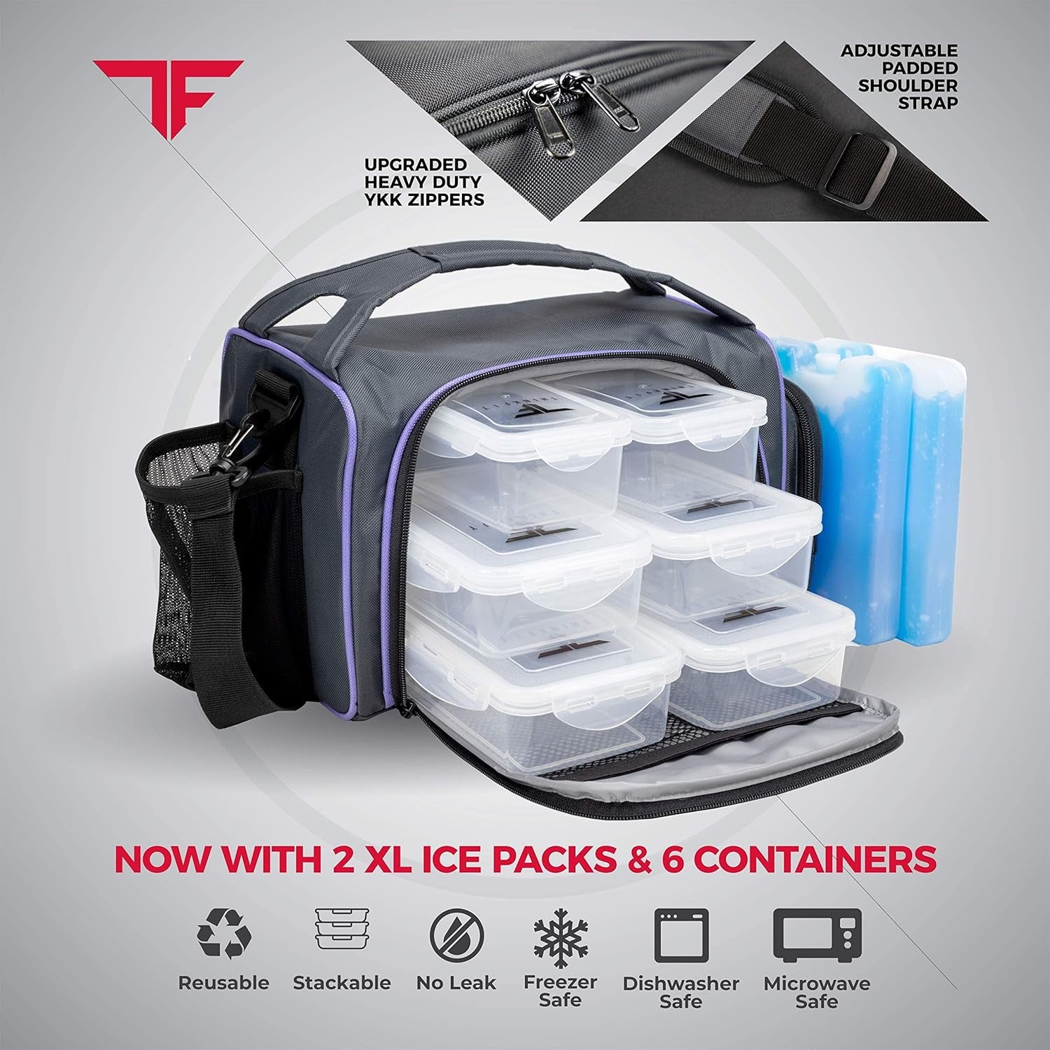 TAKE THE GUESS WORK OUT Insulated Meal Prep Lunch Box | 6 Food Portion Control Containers | Bpa-Free, Reusable, Microwavable, Freezer Safe | Includes Shaker Cup, Pill Organizer, Shoulder Strap & Side Pocket