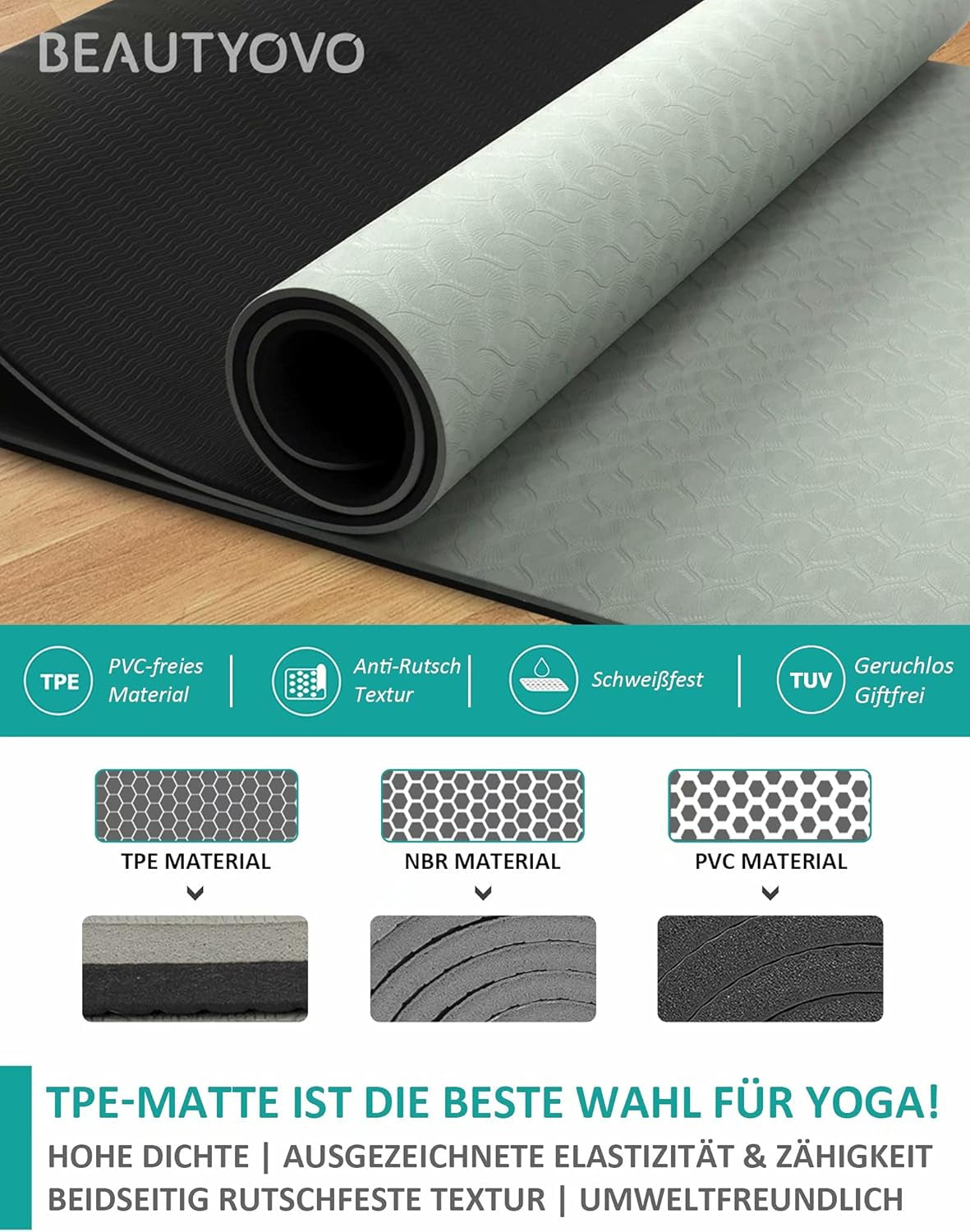BUILD UP YOUR TEMPLE ~ Yoga Mat with Strap, 1/3 Inch Extra Thick Yoga Mat Double-Sided Non Slip, Professional TPE Yoga Mats for Women Men, Workout Mat for Yoga, Pilates and Floor Exercises