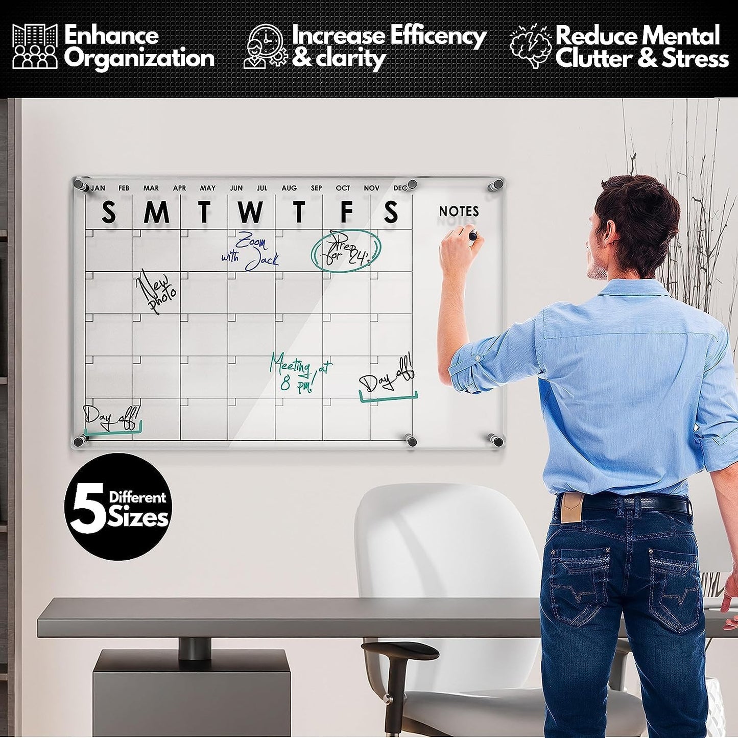 VISUALIZATION & PRODUCTIVITY ERA 101 Oversize Premium Acrylic Calendar for Wall | Ultra-Thick Clear Dry & Erase Board | Large 40"X26" | Home Office Monthly Glass Planner Guard Mate Plexiglass Whiteboard