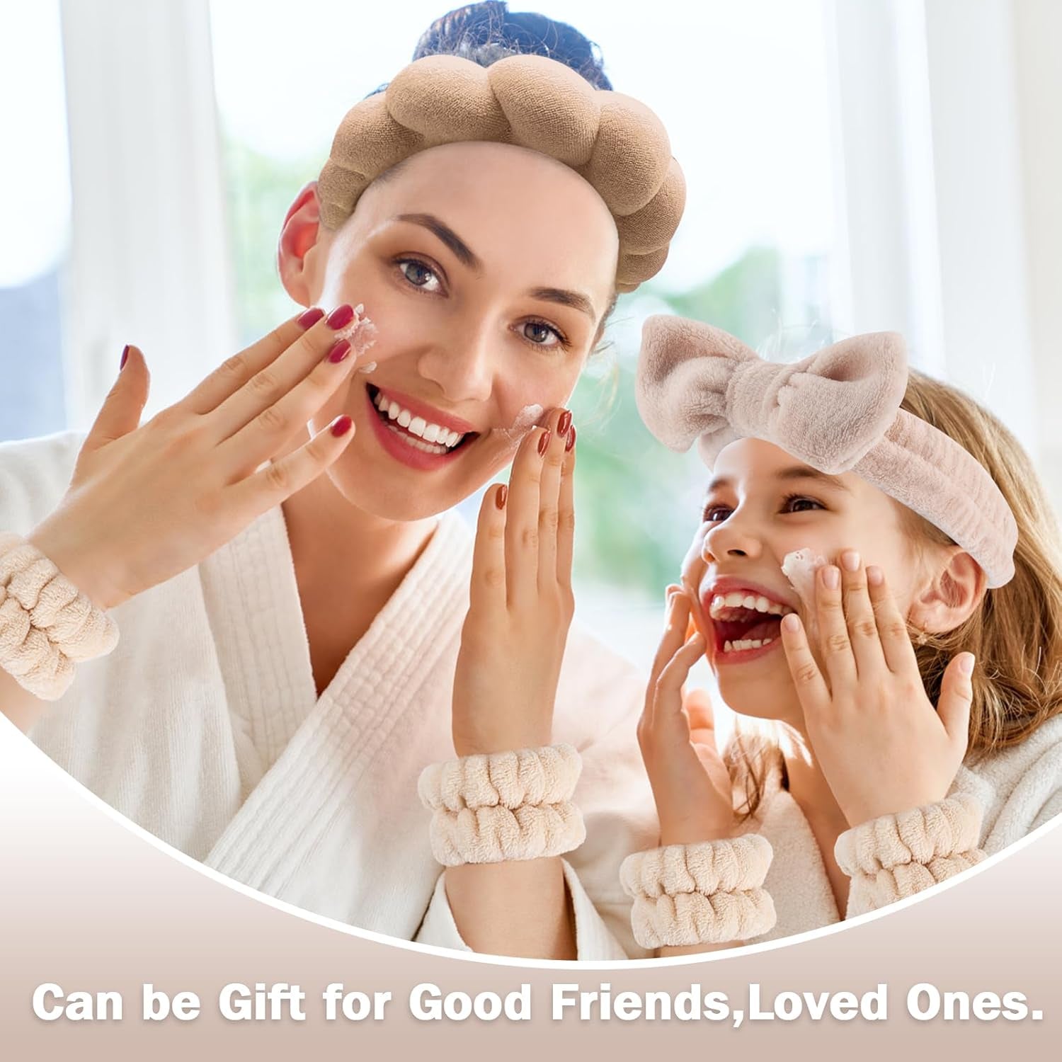 NO MORE DROPLETS 4Pcs Spa Headband for Washing Face | Wristbands Set Bubble Skincare Terry Cloth Padded, Puffy Headband, Bow Tie Hairband | Cute Non Slip Thick Hair Accessory